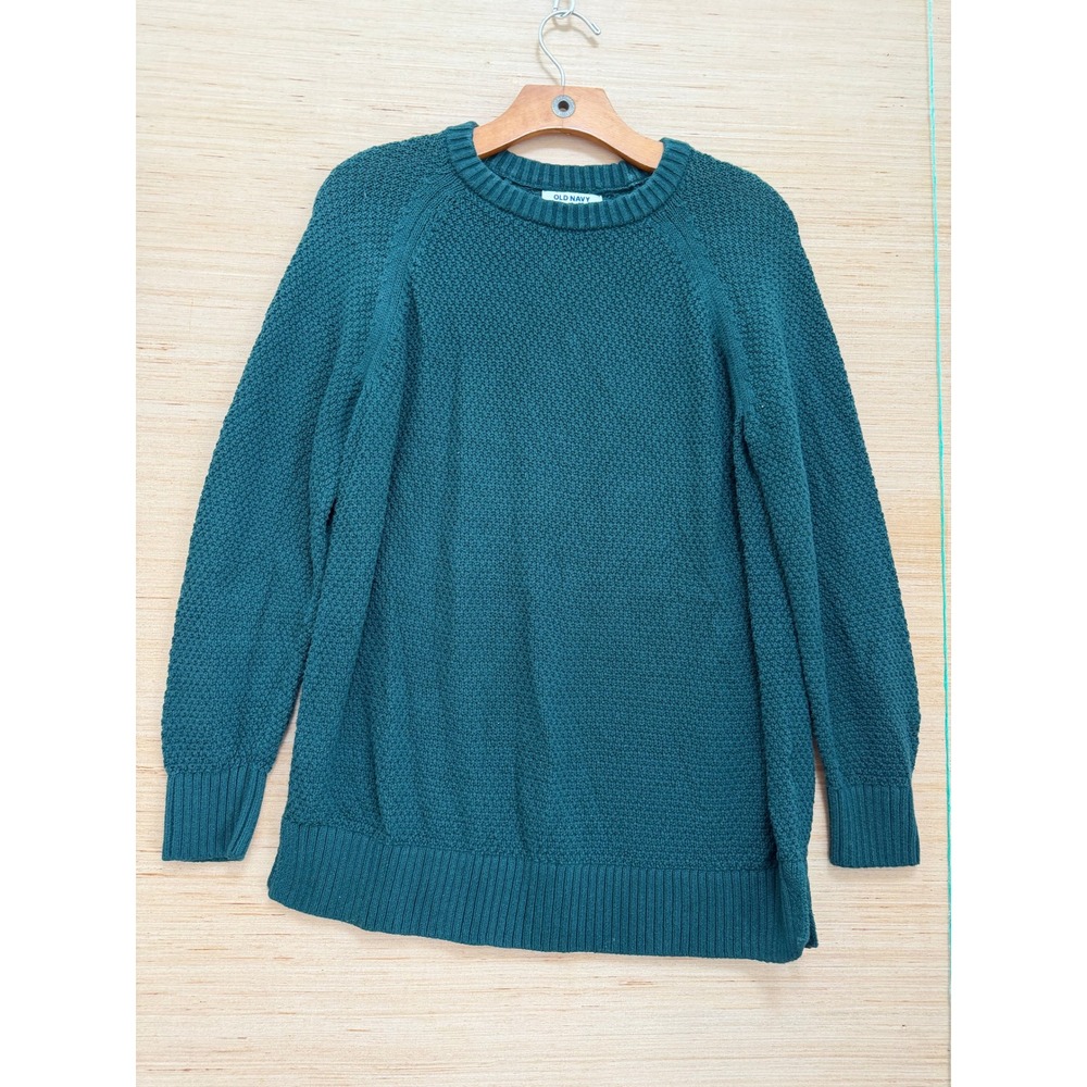 Old Navy Mens Small Teal Green Textured Popcorn Knit Raglan Crew Neck Sweater‎